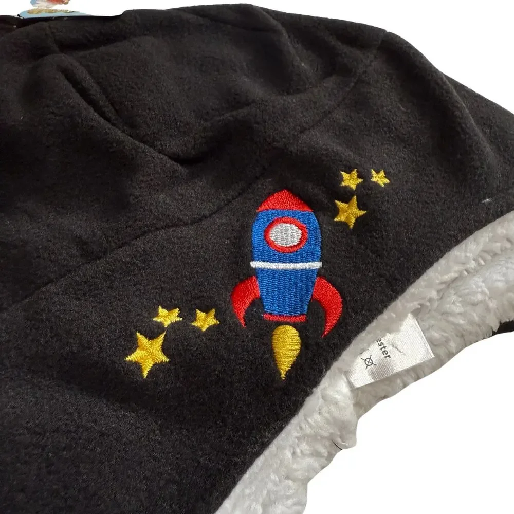 SimpliKids Rocket Fleece Sherpa Lined Kids Winter Hat & Mittens Set 5-7 Years
